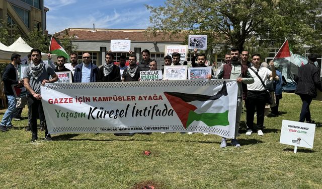 Tekirdağ'da üniversite öğrencilerinin Filistin'e destek eylemleri devam ediyor